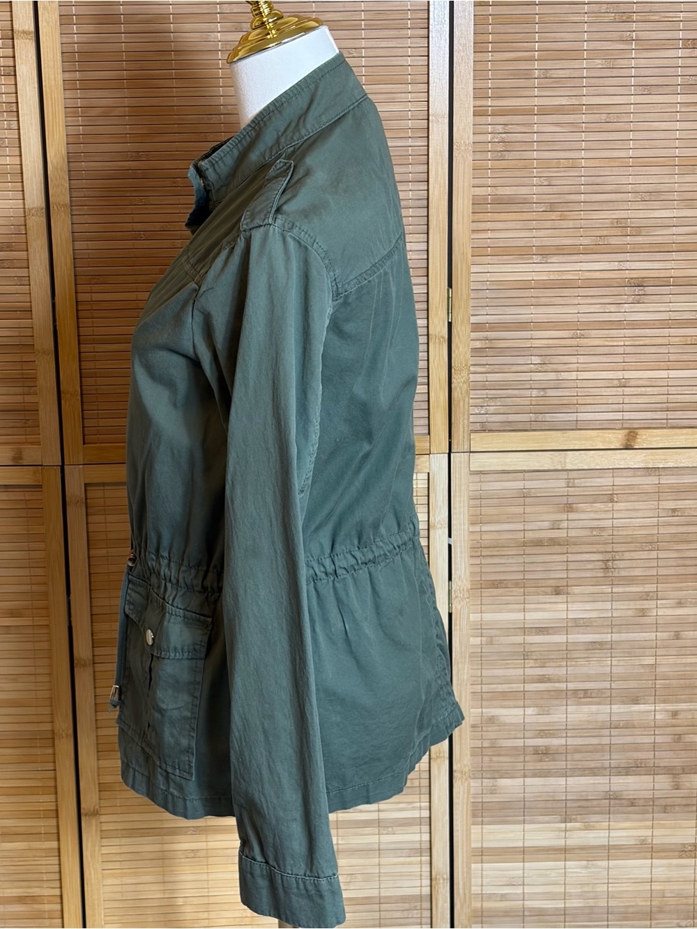 Olive Green Women's Utility Cargo Jacket M Drawstring Waist Military - Picture 3 of 8